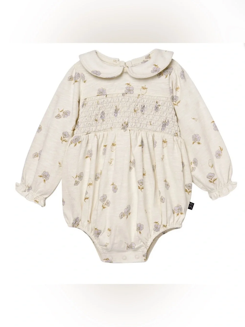Modern Moments 12M Smocked Cotton Cream Blue Floral Bubble Romper Boho Fall